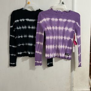 NWT Justice Mock Neck Waffle Top with Long Sleeves. Black and purple. Sz S (7/8)